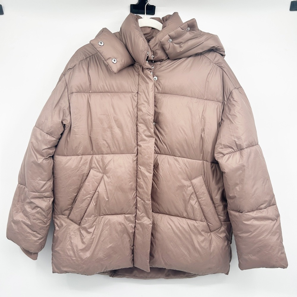 Abercrombie & Fitch Womens Taupe Hooded Oversized Puffer Jacket Coat Size S - Picture 3 of 12